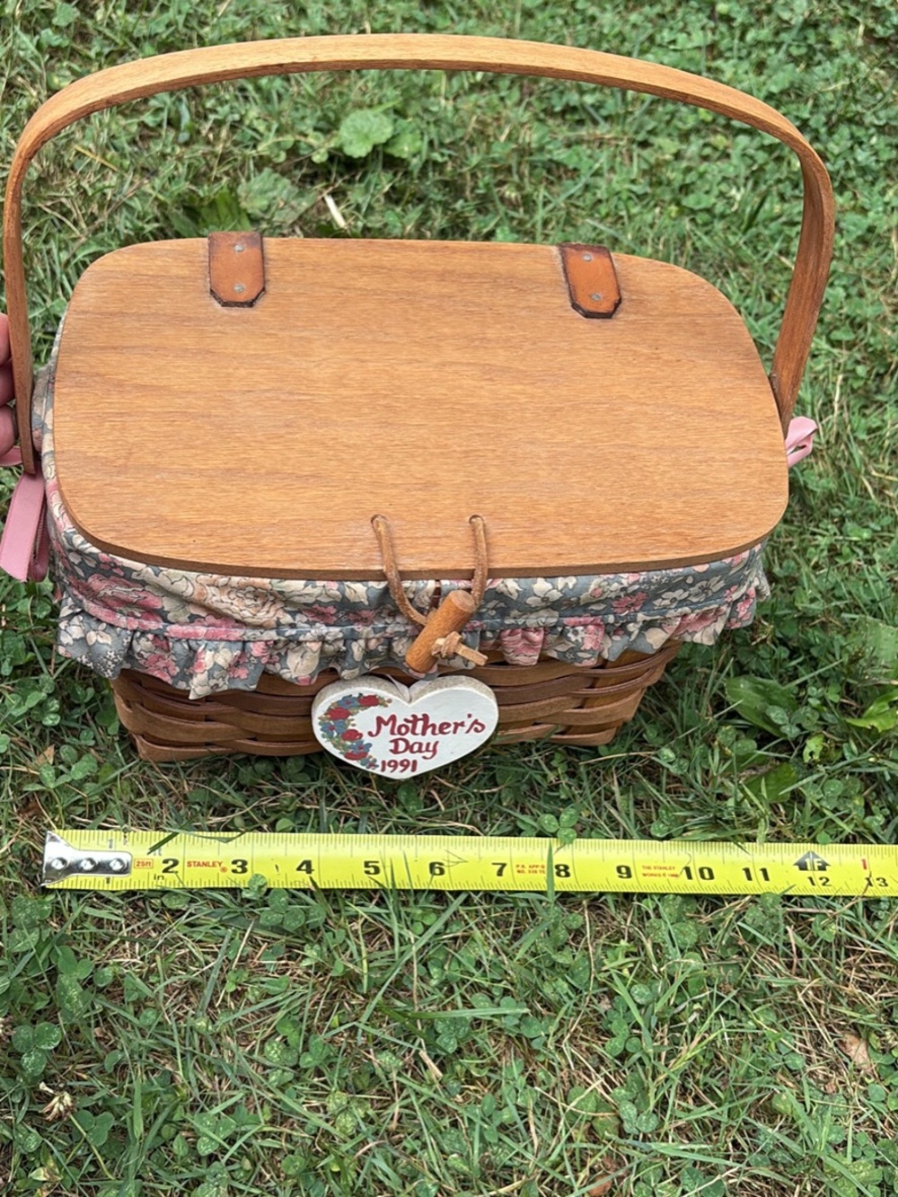 Longaberger Mother's Day 1991 Woven Picnic Basket Handbag in Natural and Floral